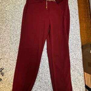 Soho Slim High-Rise Burgundy Trousers with Chain Detail